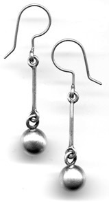SPHERES $85-sterling silver earrings with lightly brushed surface (1 1/4" long not including ear wire) SPHERES $85-sterling silver earrings with lightly brushed surface (1 1/4" long not including ear wire)